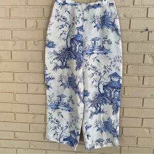 Field Manor sz 8 Wide Leg Pants 100% Silk Toile Asian Old Money Preppy Coastal